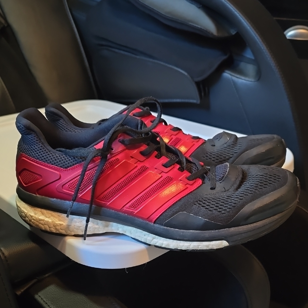 Adidas Red and Black Boost Running Shoes
